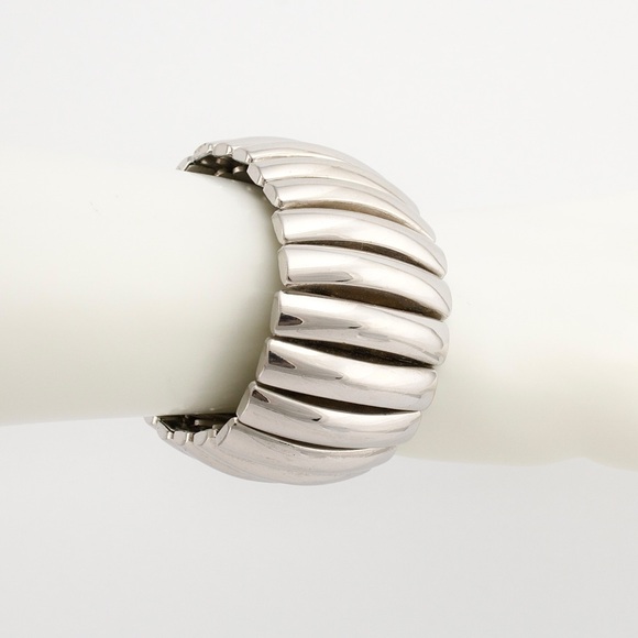 Vintage Bergère Silver Tone Expandable Stretch Bracelet Wide Mid-Century Modern - Picture 2 of 7